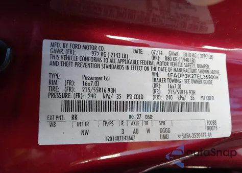 2014 Ford Focus Se from USA, damaged, VIN 1FADP3K27EL369009